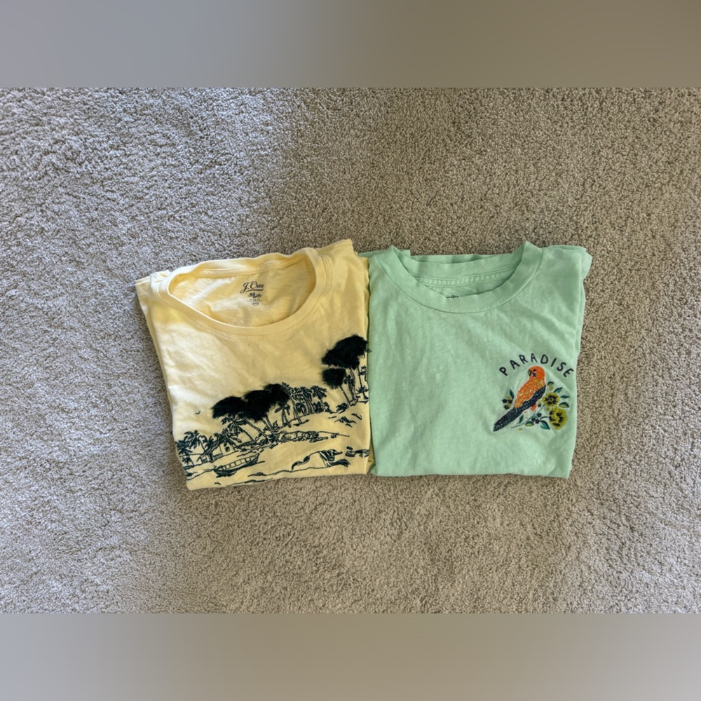 J Crew Pack of 2 100% Cotton Embroidered T-shirt tee in Green and Yellow / XXS